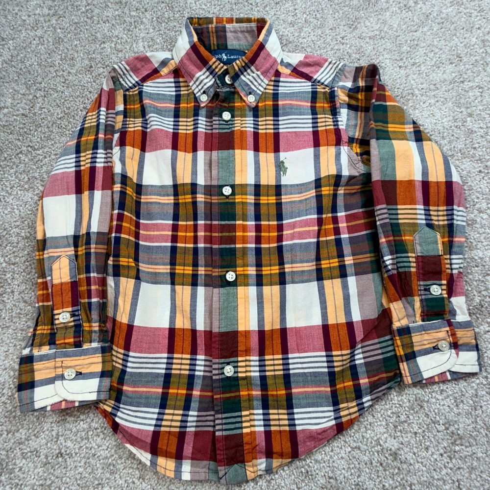 Polo Ralph Lauren Toddler Boys 3T Plaid Button Down Shirt Multicolor Long Sleeve